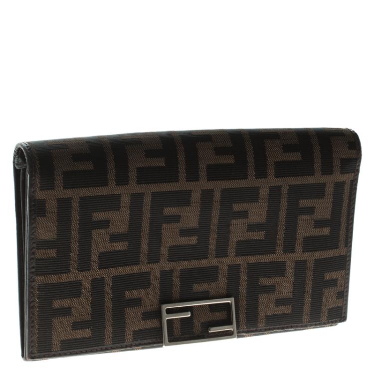 Pre Owned Fendi Tobacco Zucca Canvas Long Wallet