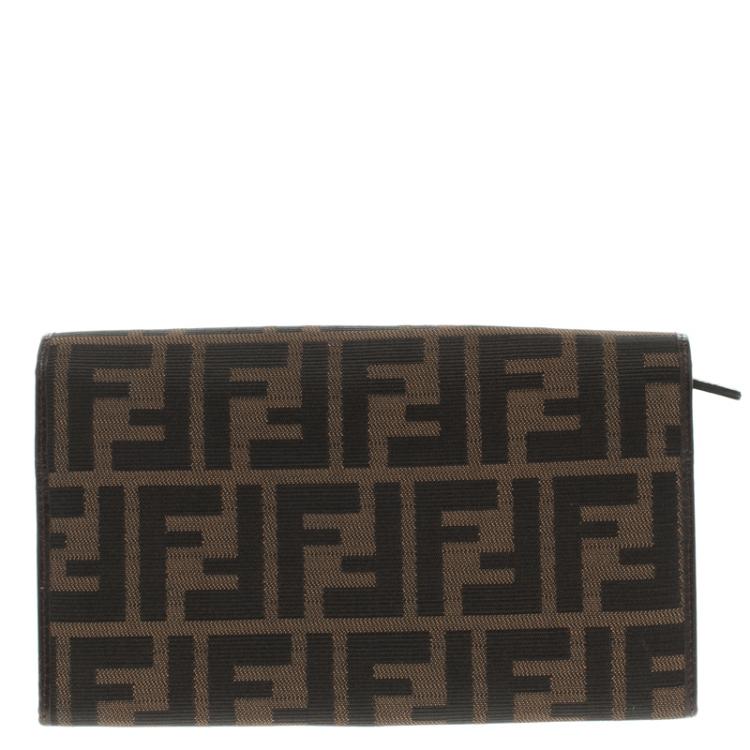 Pre Owned Fendi Tobacco Zucca Canvas Long Wallet