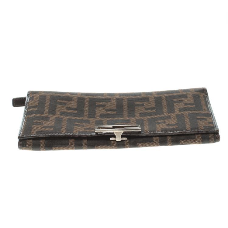 Pre Owned Fendi Tobacco Zucca Canvas Long Wallet