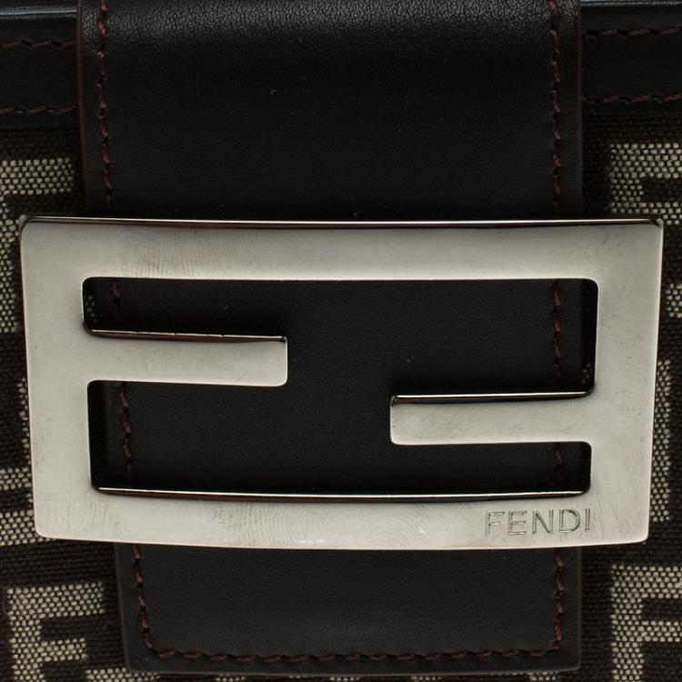 Pre Owned Fendi Dark Brown Zucchino Canvas and Leather Compact Wallet
