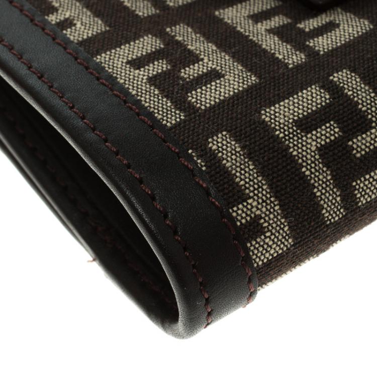 Pre Owned Fendi Dark Brown Zucchino Canvas and Leather Compact Wallet