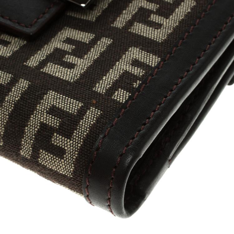 Pre Owned Fendi Dark Brown Zucchino Canvas and Leather Compact Wallet