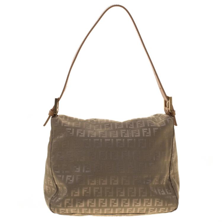 Pre Owned Fendi Fatigue Green Zucchino Canvas Baguette Shoulder Bag