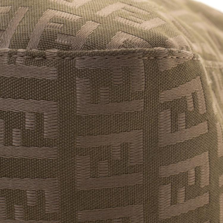 Pre Owned Fendi Fatigue Green Zucchino Canvas Baguette Shoulder Bag