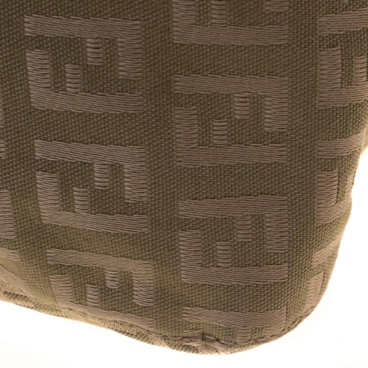 Pre Owned Fendi Fatigue Green Zucchino Canvas Baguette Shoulder Bag