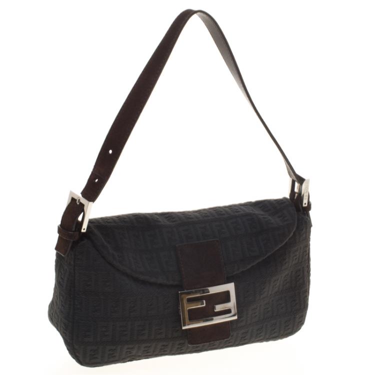 Pre Owned Fendi Grey Zucchino Fabric Baguette Shoulder Bag