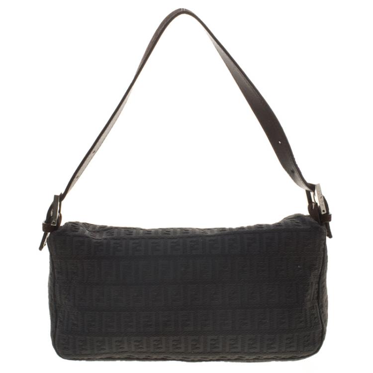 Pre Owned Fendi Grey Zucchino Fabric Baguette Shoulder Bag