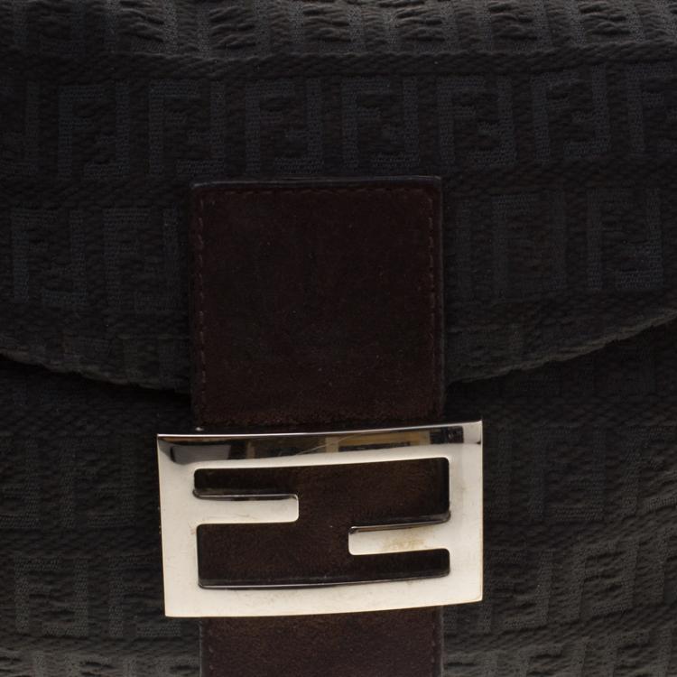 Pre Owned Fendi Grey Zucchino Fabric Baguette Shoulder Bag