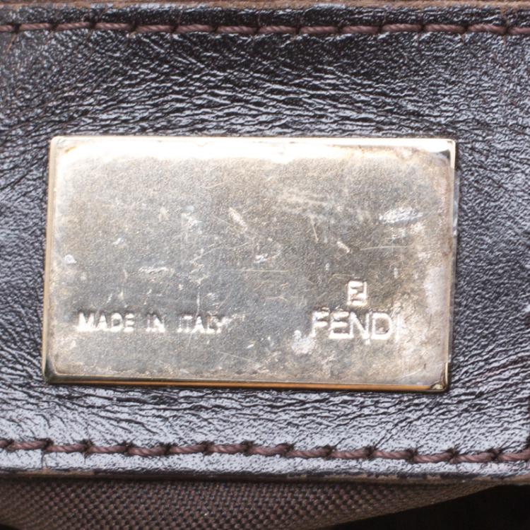 Pre Owned Fendi Grey Zucchino Fabric Baguette Shoulder Bag