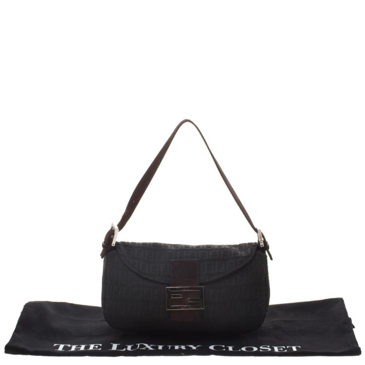 Pre Owned Fendi Grey Zucchino Fabric Baguette Shoulder Bag