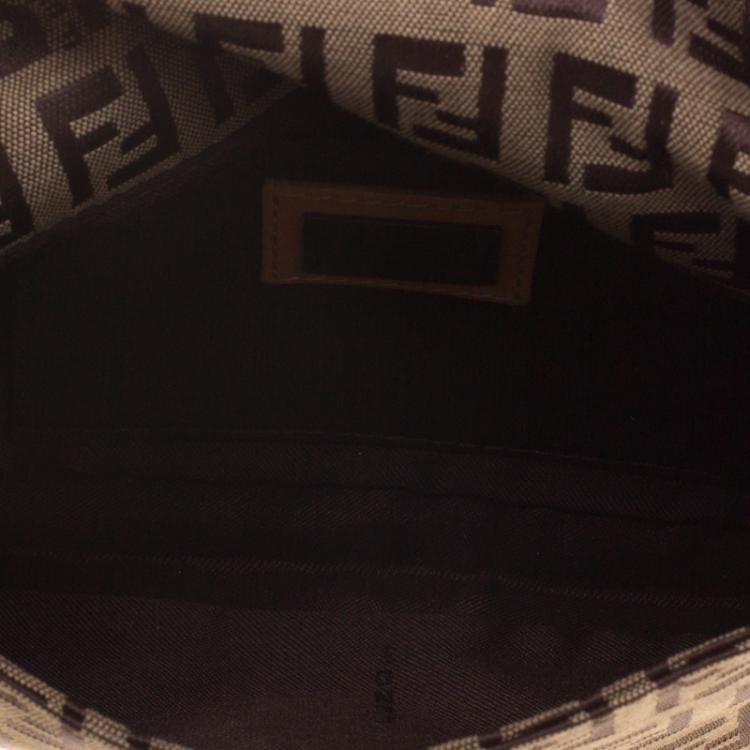 Pre Owned Fendi Fatigue Green/Beige Zucchino Canvas Mini Baguette Shoulder Bag