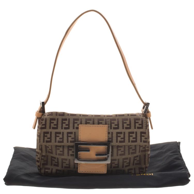 Pre Owned Fendi Fatigue Green/Beige Zucchino Canvas Mini Baguette Shoulder Bag