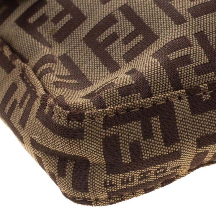 Pre Owned Fendi Fatigue Green/Beige Zucchino Canvas Mini Baguette Shoulder Bag