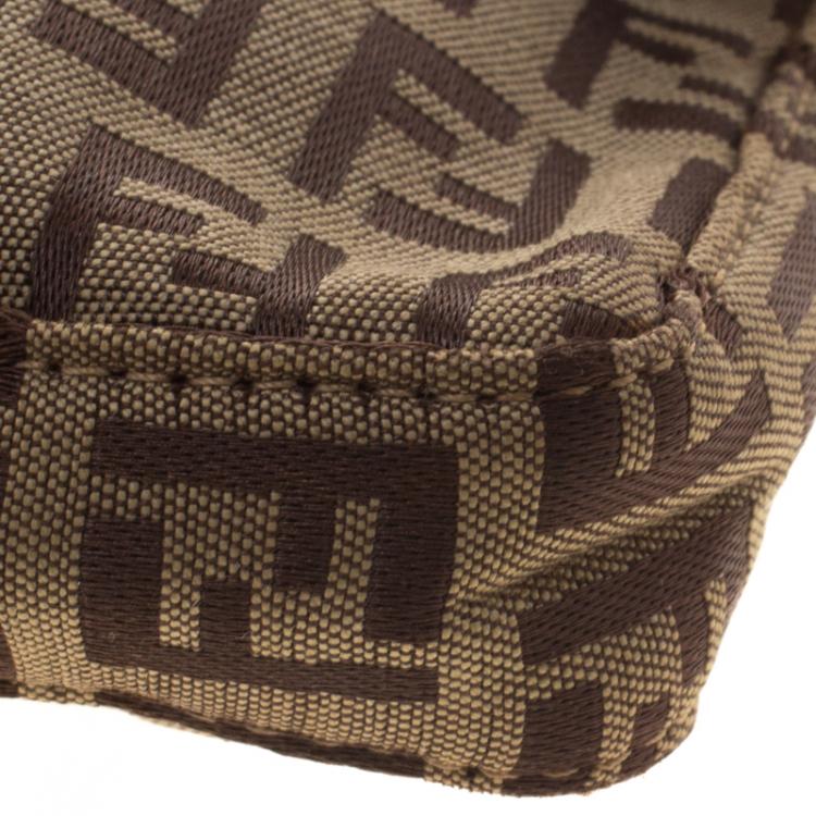 Pre Owned Fendi Fatigue Green/Beige Zucchino Canvas Mini Baguette Shoulder Bag