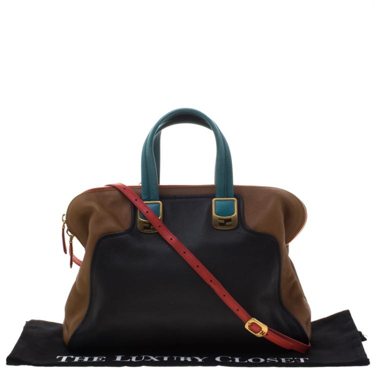 Pre Owned Fendi Tri Color Leather Large Chameleon Satchel