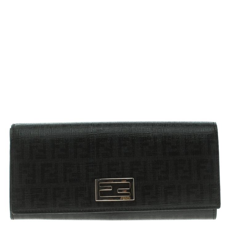 Pre Owned Fendi Black Zucchino Coated Canvas Continental Wallet