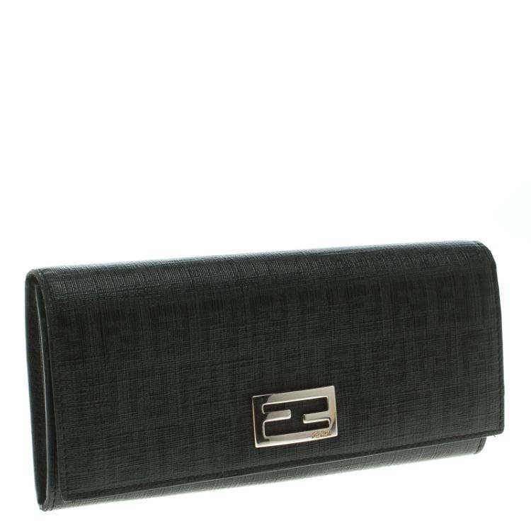 Pre Owned Fendi Black Zucchino Coated Canvas Continental Wallet