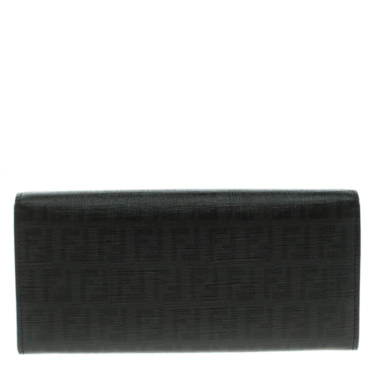 Pre Owned Fendi Black Zucchino Coated Canvas Continental Wallet