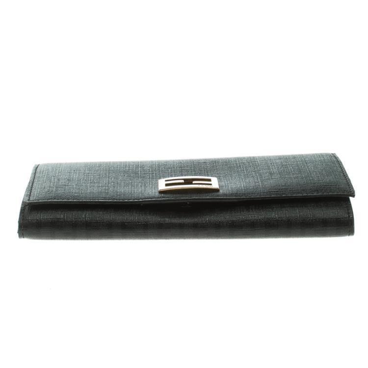 Pre Owned Fendi Black Zucchino Coated Canvas Continental Wallet