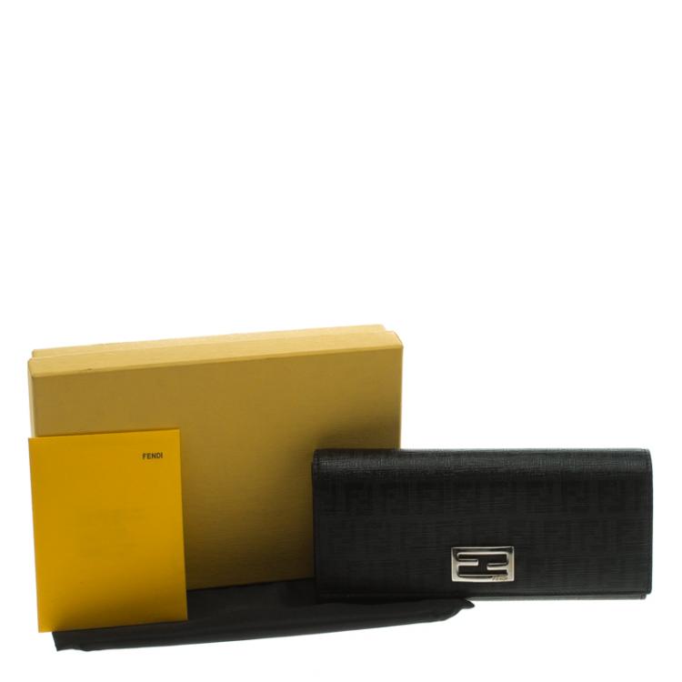Pre Owned Fendi Black Zucchino Coated Canvas Continental Wallet