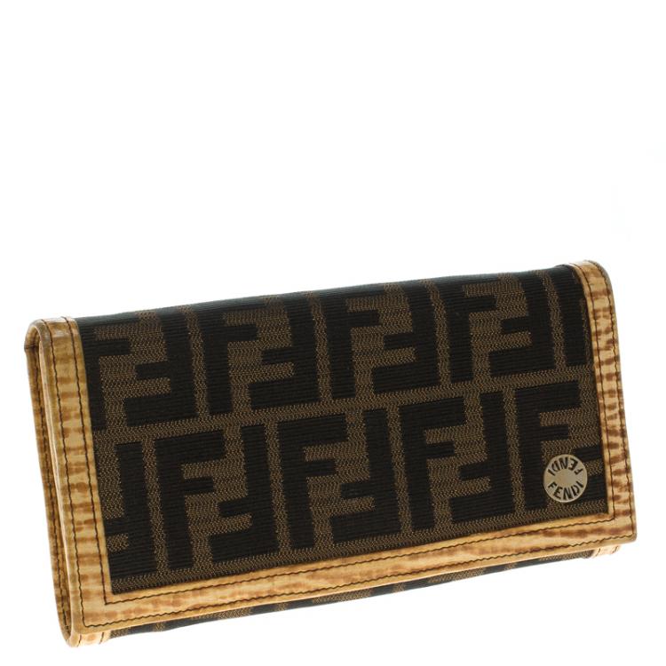 Pre Owned Fendi Brown/Cream Zucca Canvas Continental Wallet