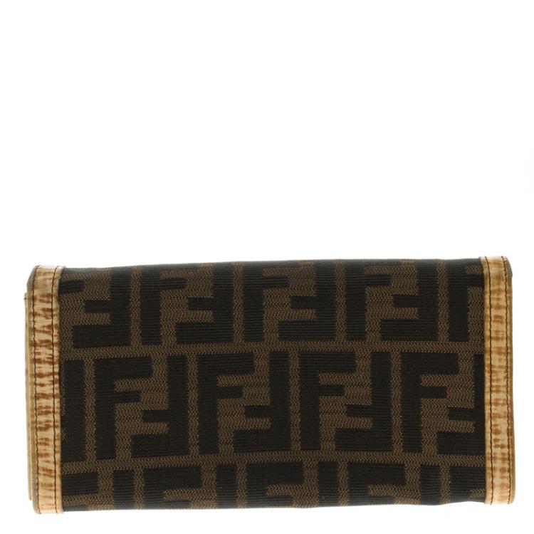 Pre Owned Fendi Brown/Cream Zucca Canvas Continental Wallet