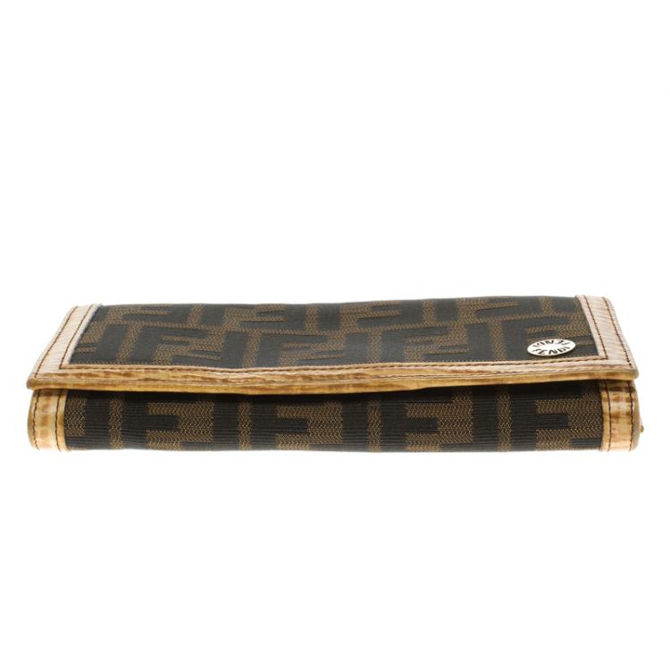 Pre Owned Fendi Brown/Cream Zucca Canvas Continental Wallet