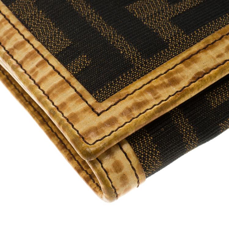 Pre Owned Fendi Brown/Cream Zucca Canvas Continental Wallet