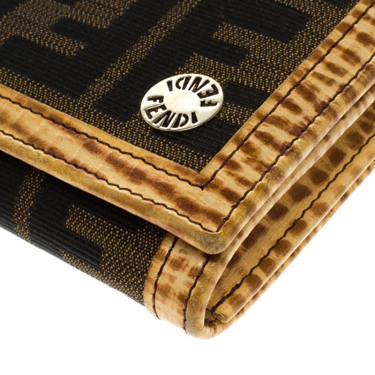 Pre Owned Fendi Brown/Cream Zucca Canvas Continental Wallet