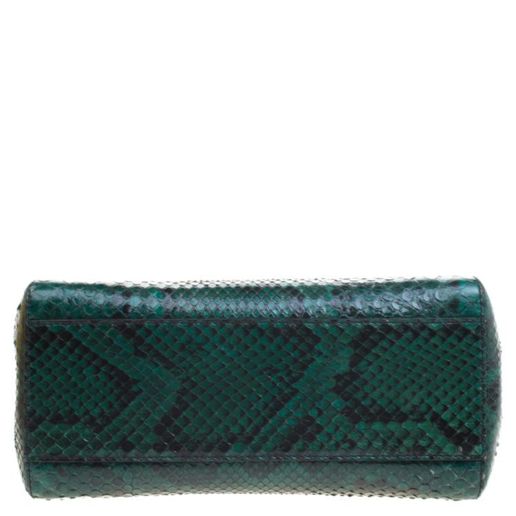 Pre Owned Fendi Green Python Mini Peekaboo Top Handle Bag
