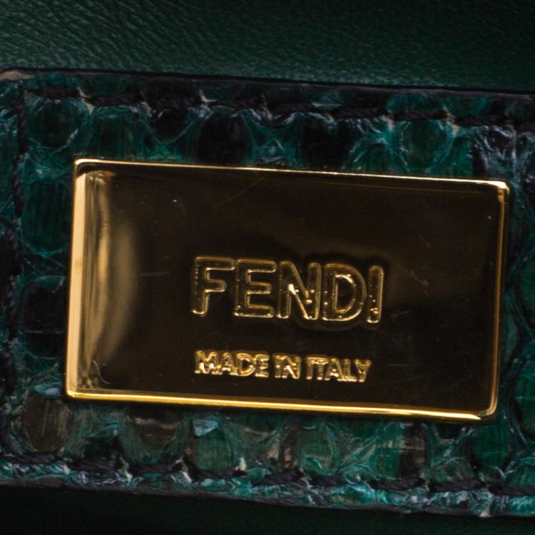 Pre Owned Fendi Green Python Mini Peekaboo Top Handle Bag