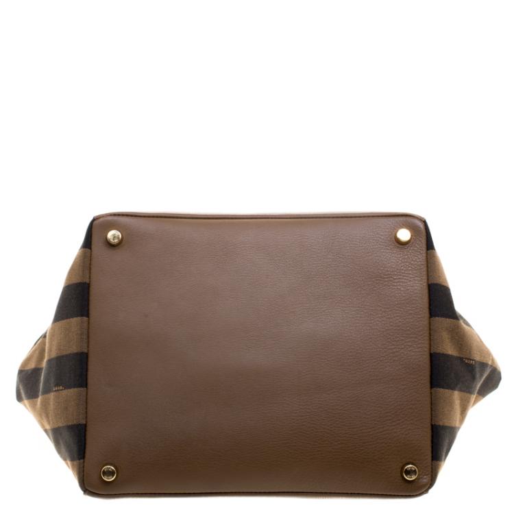 Pre Owned Fendi Brown Leanther/Canvas and Suede Pequin Boston Bag
