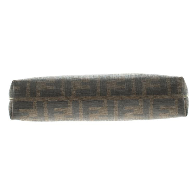 Pre Owned Fendi Tobacco/Green Zucca Coated Canvas Pochette