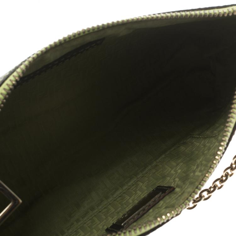 Pre Owned Fendi Tobacco/Green Zucca Coated Canvas Pochette