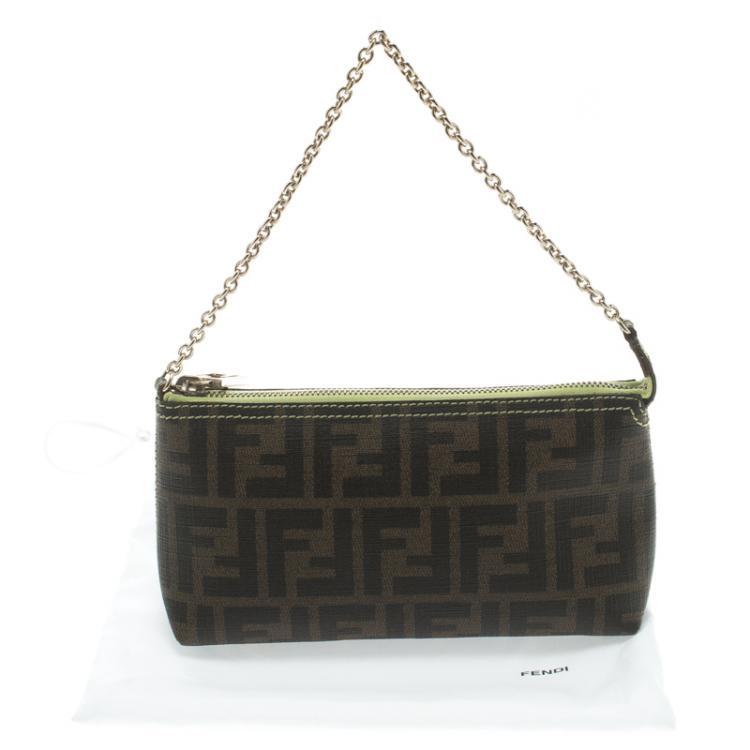 Pre Owned Fendi Tobacco/Green Zucca Coated Canvas Pochette