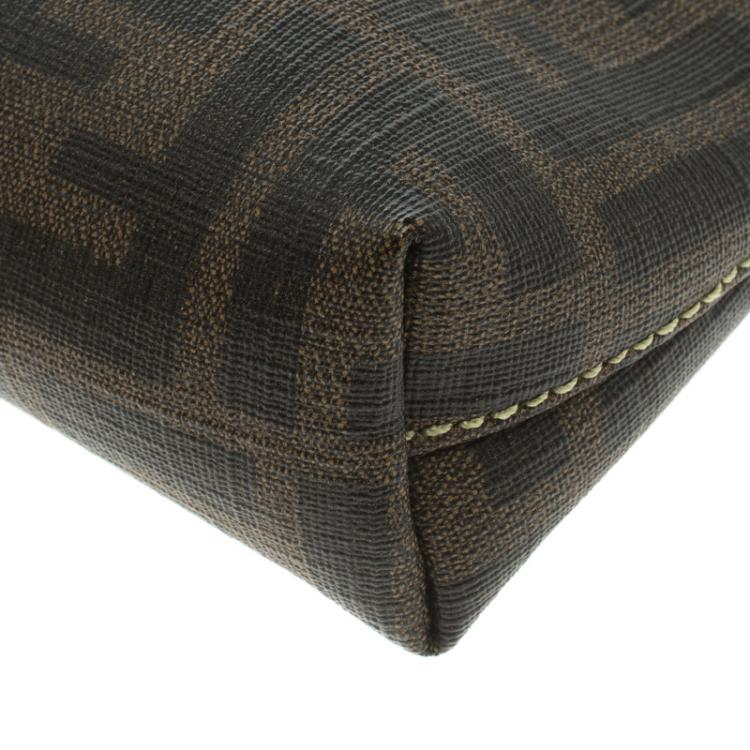 Pre Owned Fendi Tobacco/Green Zucca Coated Canvas Pochette