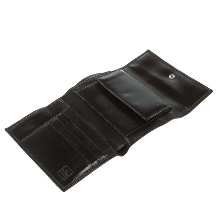 Pre Owned Fendi Tobacco Zucca Canvas Flap Compact Wallet