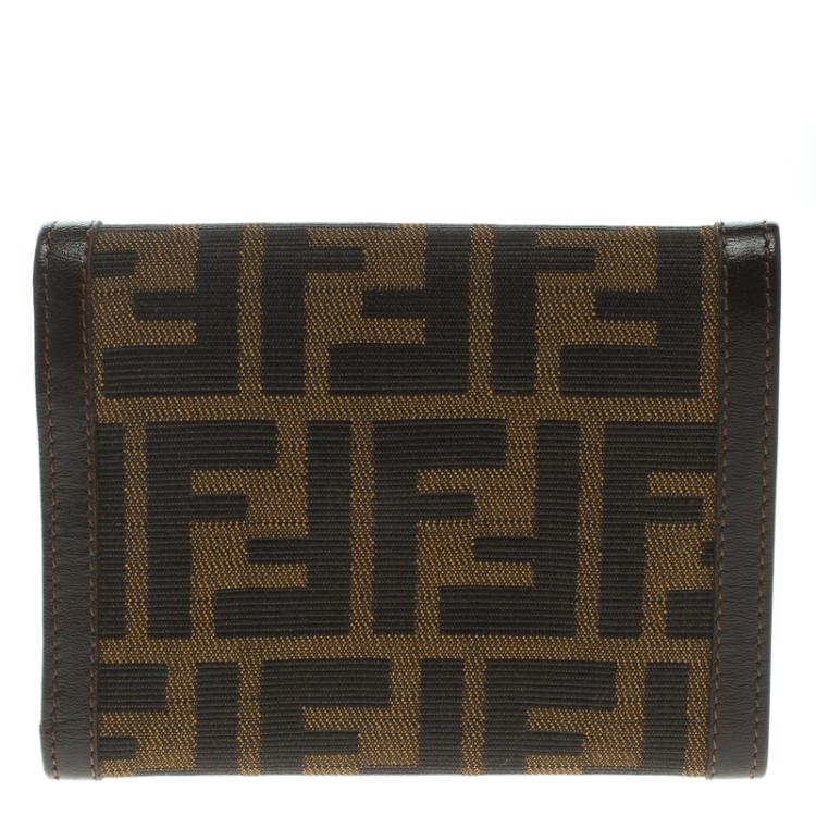 Pre Owned Fendi Tobacco Zucca Canvas Flap Compact Wallet