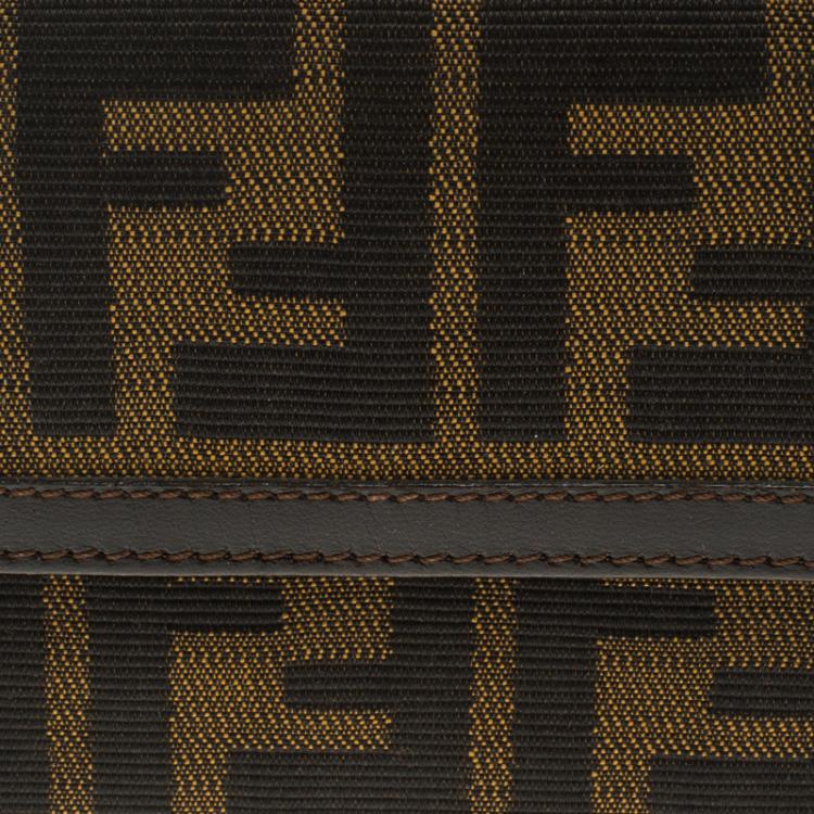 Pre Owned Fendi Tobacco Zucca Canvas Flap Compact Wallet