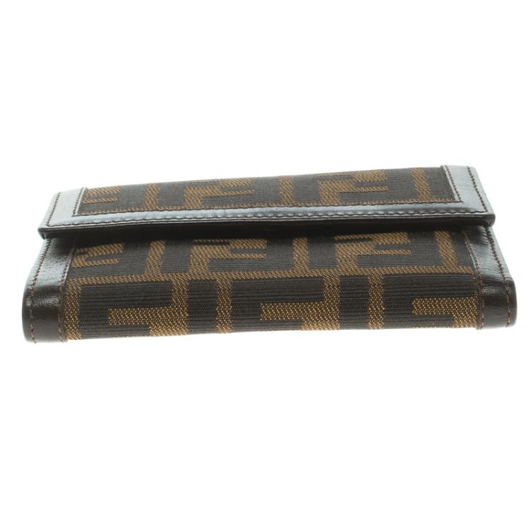 Pre Owned Fendi Tobacco Zucca Canvas Flap Compact Wallet