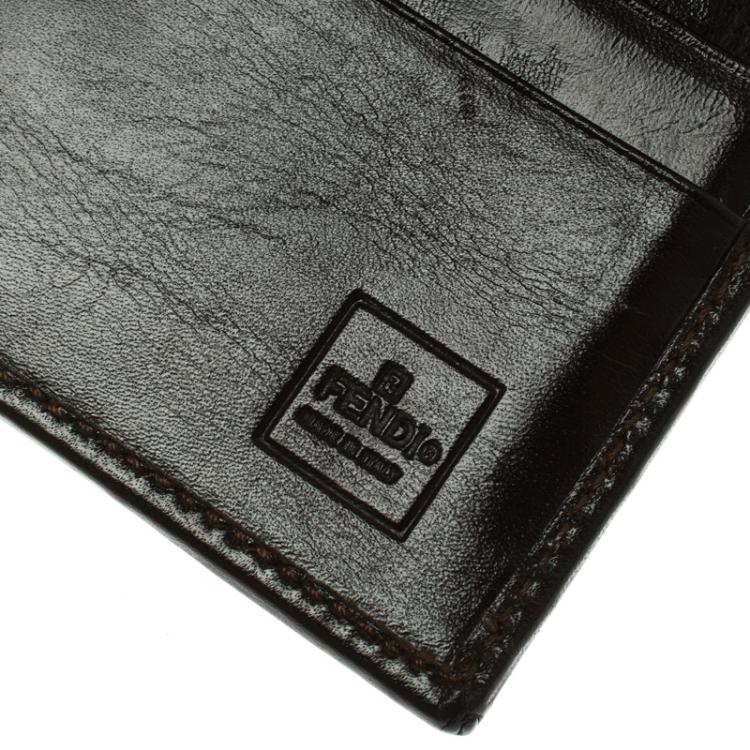 Pre Owned Fendi Tobacco Zucca Canvas Flap Compact Wallet