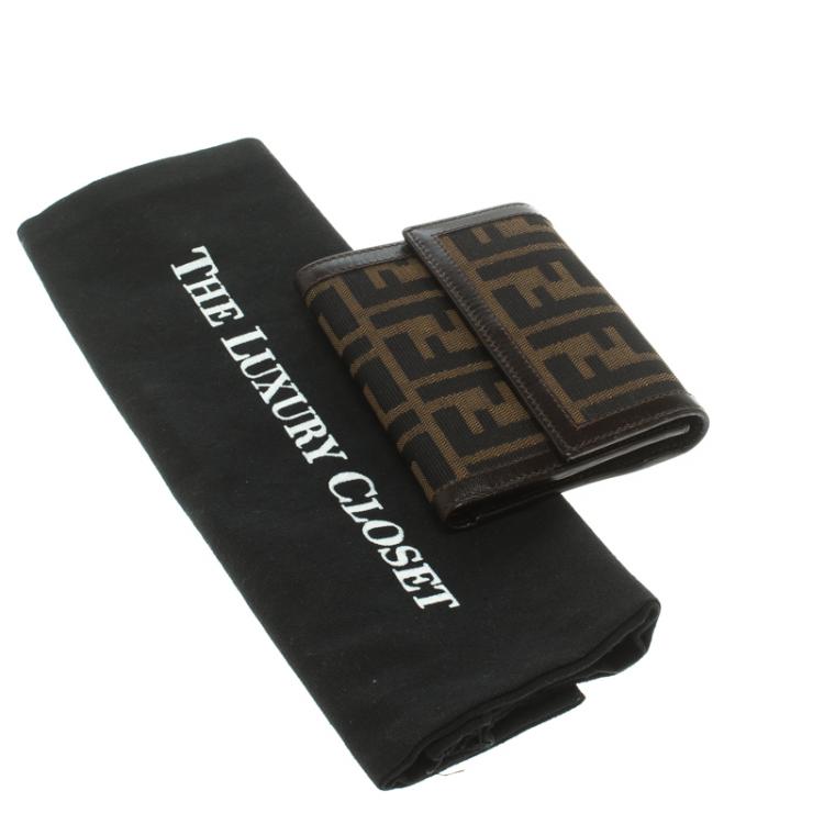 Pre Owned Fendi Tobacco Zucca Canvas Flap Compact Wallet