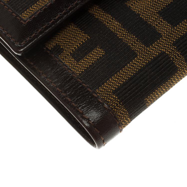 Pre Owned Fendi Tobacco Zucca Canvas Flap Compact Wallet