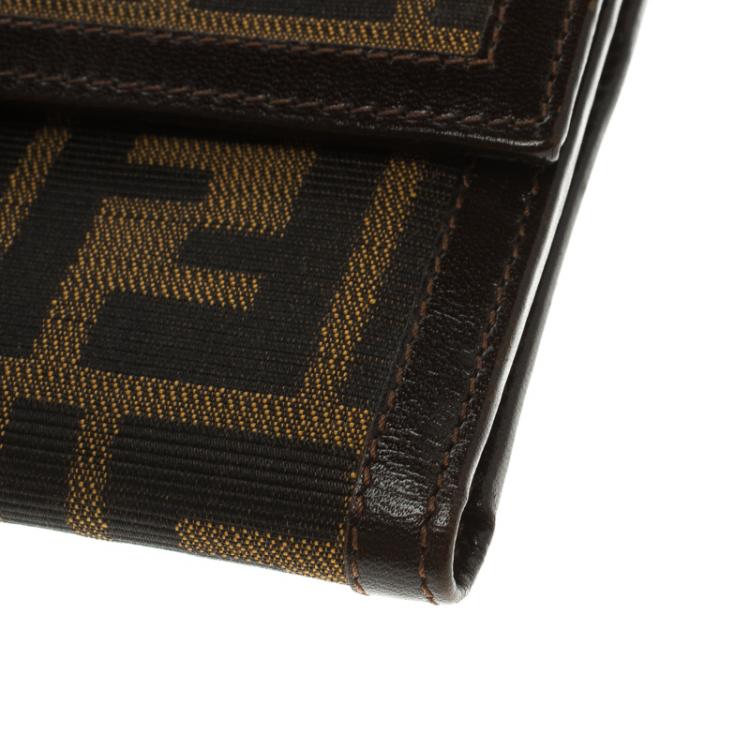 Pre Owned Fendi Tobacco Zucca Canvas Flap Compact Wallet