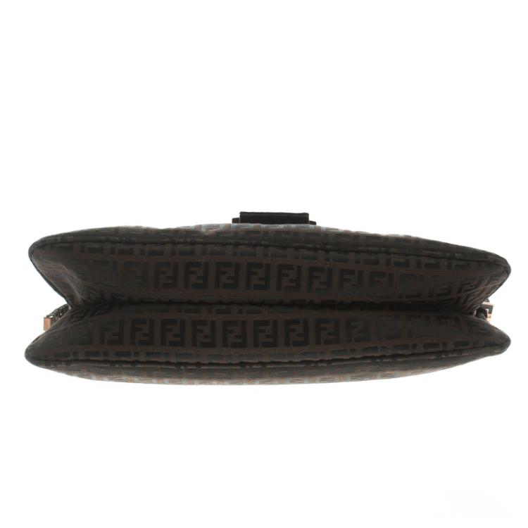 Pre Owned Fendi Dark Brown Zucchino Canvas Baguette Shoulder Bag