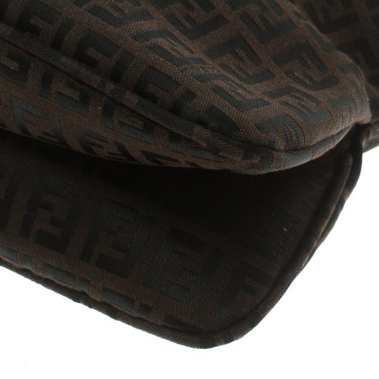Pre Owned Fendi Dark Brown Zucchino Canvas Baguette Shoulder Bag