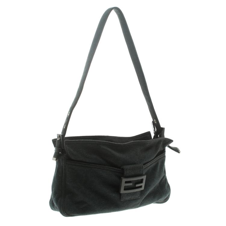 Pre Owned Fendi Dark Grey Felt Baguette Shoulder Bag
