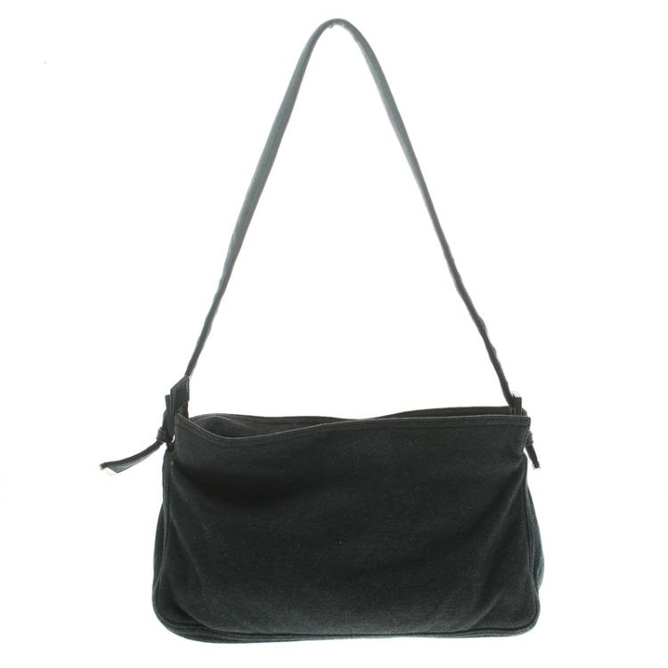 Pre Owned Fendi Dark Grey Felt Baguette Shoulder Bag
