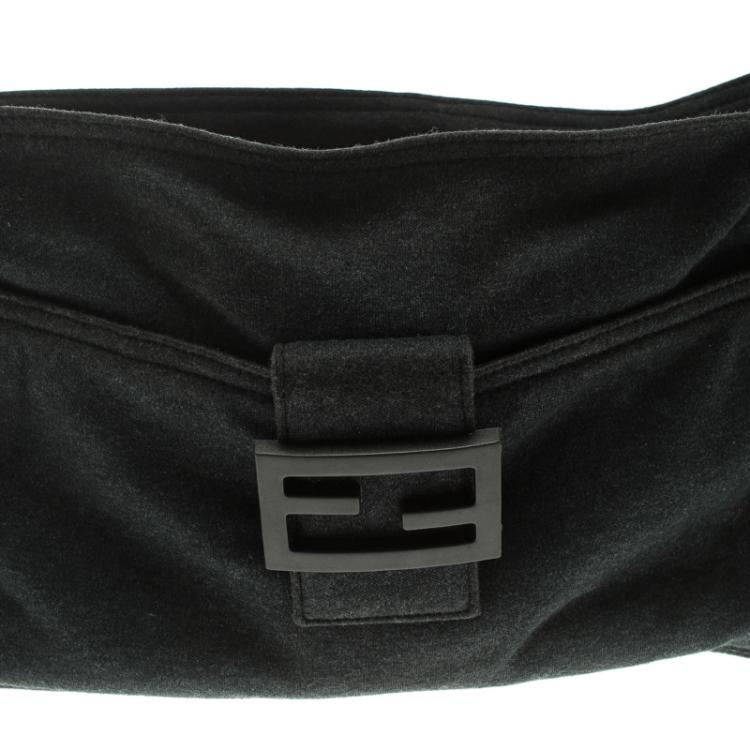 Pre Owned Fendi Dark Grey Felt Baguette Shoulder Bag
