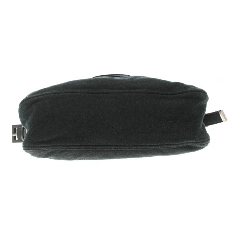 Pre Owned Fendi Dark Grey Felt Baguette Shoulder Bag
